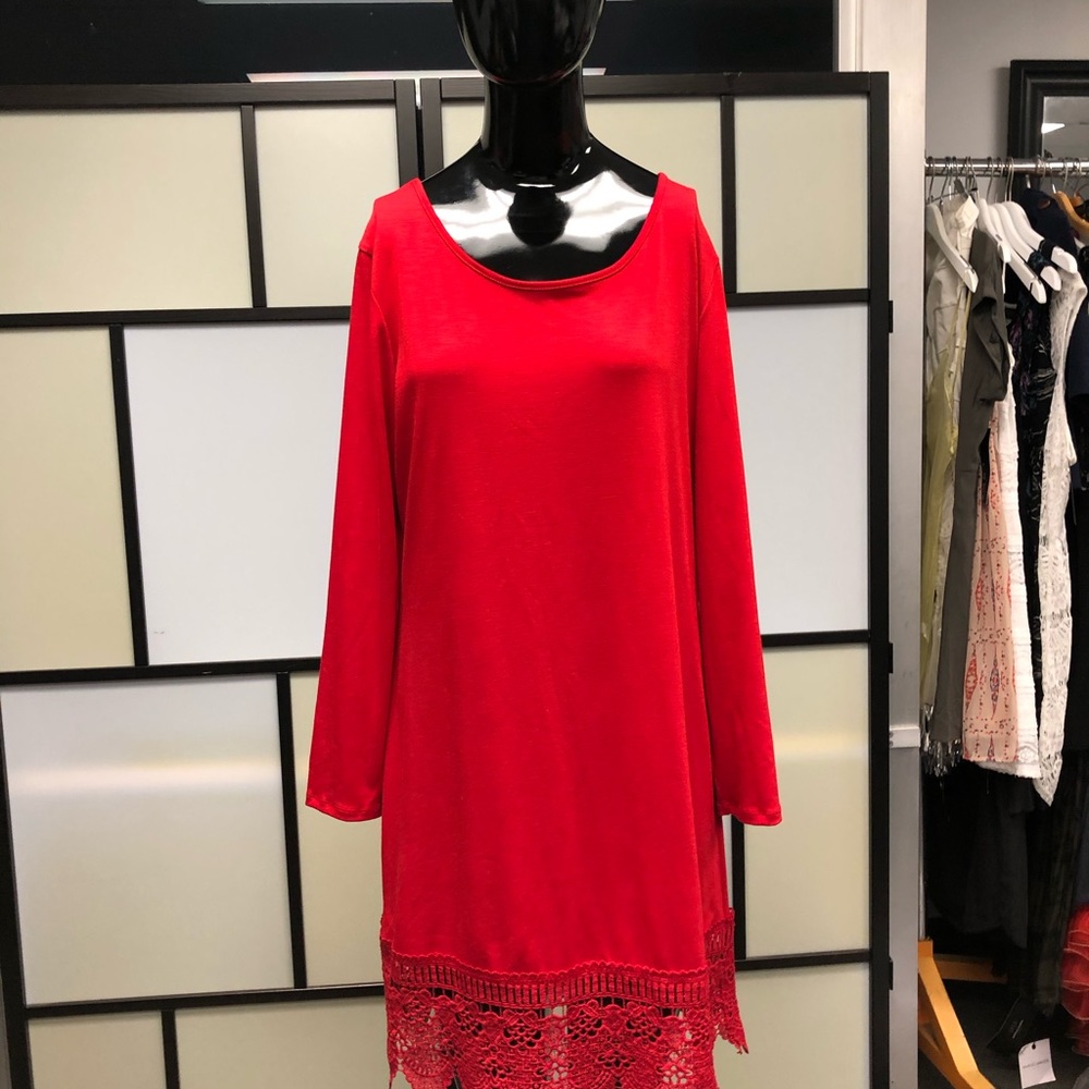 Miyang red tunic with tags.